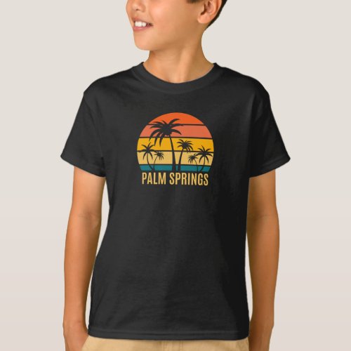 Palm Springs Sunset And Palm Trees Beach T_Shirt
