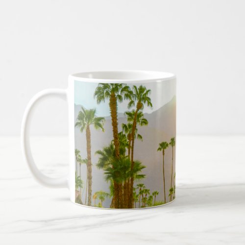 Palm Springs sunset day with mountains and palm tr Coffee Mug