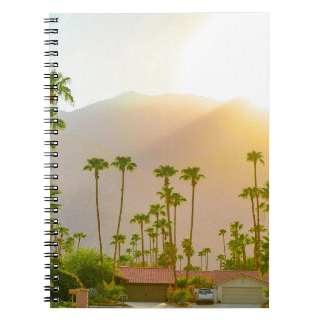 Palm Springs sunset day with mountains and palm tr Notebook (Front)