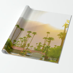 Palm Springs sunset day with mountains and palm tr Wrapping Paper