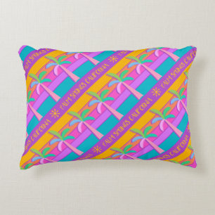 Palm Springs Sunset Stripes Colorful Palm Trees Accent Pillow