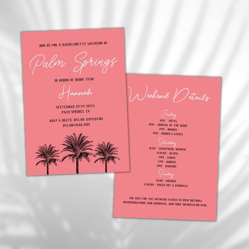 Palm Springs Tropical Palms Bachelorette Weekend Invitation