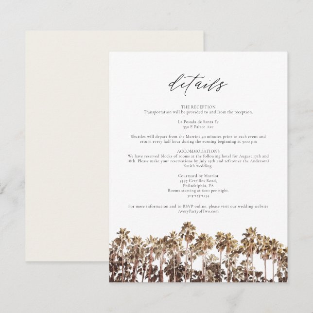 PALM SPRINGS Vintage Palm Trees Details Card (Front/Back)