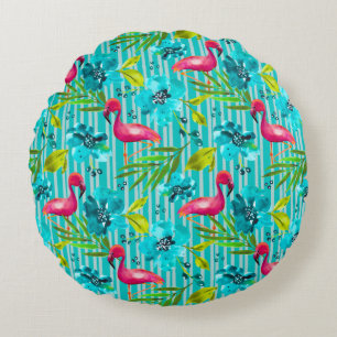 Palm Springs Yard&Garden Flamingo Teal Round Pillow