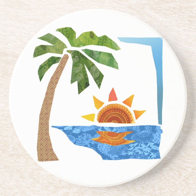 Palm, Sun & Sea Drink Coaster (Front)