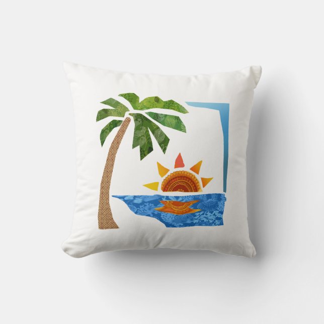 Palm, Sun & Sea Throw Pillow (Front)