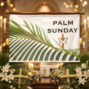 Palm Sunday Cross with Green Palm Frond Banner
