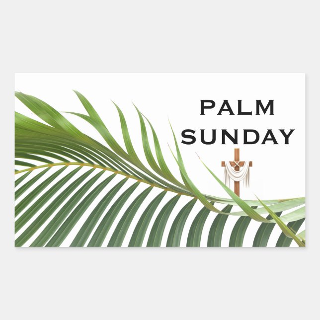 Palm Sunday Cross with Green Palm Frond  Rectangular Sticker (Front)