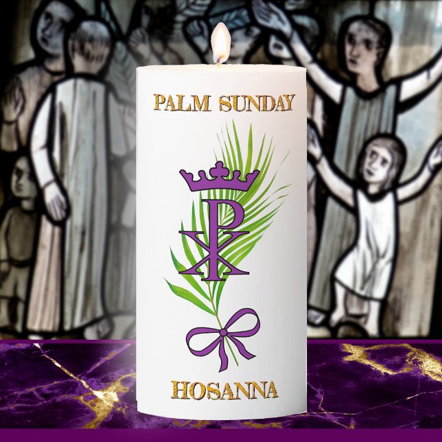 Palm Sunday Crowned Chi Rho HOSANNA 3"x6" Pillar Candle (Creator Uploaded)