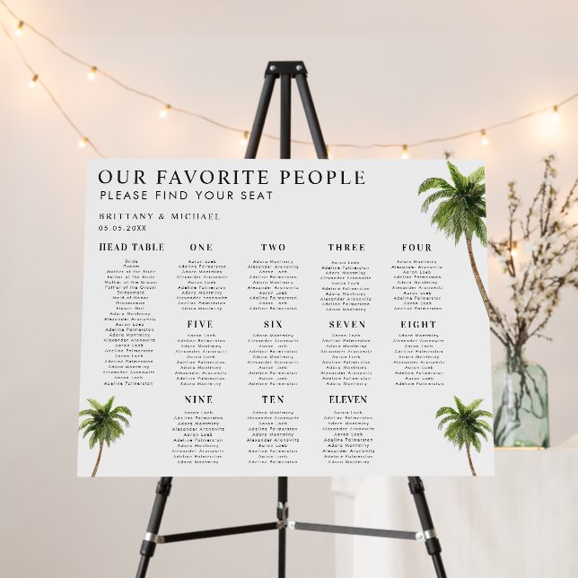 Palm Tree 12 Tables Wedding Seating Chart Sign (In Situ (Stand))