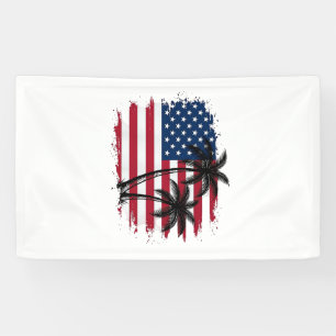 Palm Tree American Flag Patriotic Beach Vector Art Banner