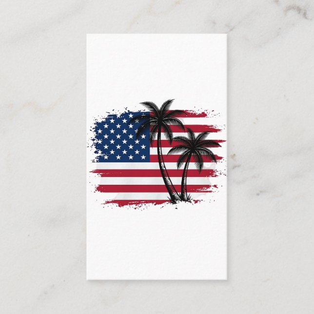 Palm Tree American Flag Patriotic Beach Vector Art Business Card (Front)
