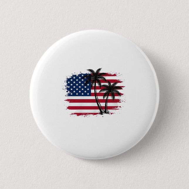 Palm Tree American Flag Patriotic Beach Vector Art Button (Front)