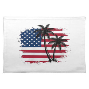 Palm Tree American Flag Patriotic Beach Vector Art Cloth Placemat
