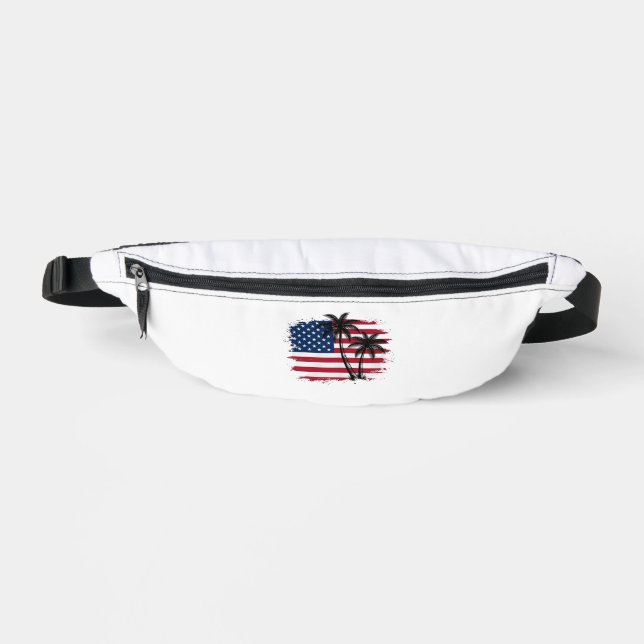 Palm Tree American Flag Patriotic Beach Vector Art Fanny Pack (Front)
