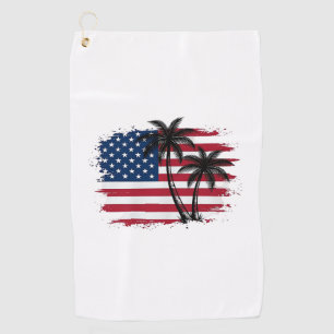 Palm Tree American Flag Patriotic Beach Vector Art Golf Towel