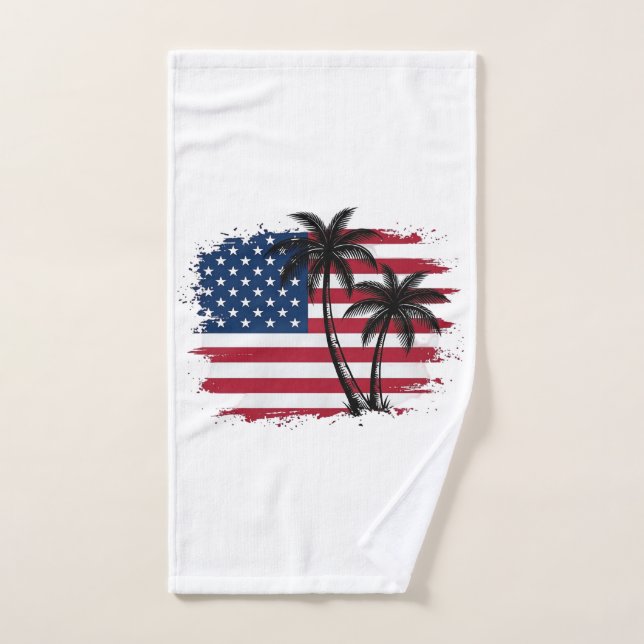 Palm Tree American Flag Patriotic Beach Vector Art Hand Towel (Hand Towel)