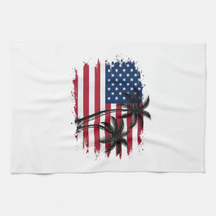 Palm Tree American Flag Patriotic Beach Vector Art Kitchen Towel