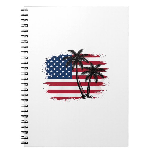 Palm Tree American Flag Patriotic Beach Vector Art Notebook (Front)