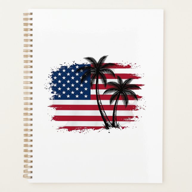 Palm Tree American Flag Patriotic Beach Vector Art Planner (Front)