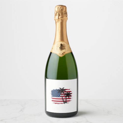 Palm Tree American Flag Patriotic Beach Vector Art Sparkling Wine Label