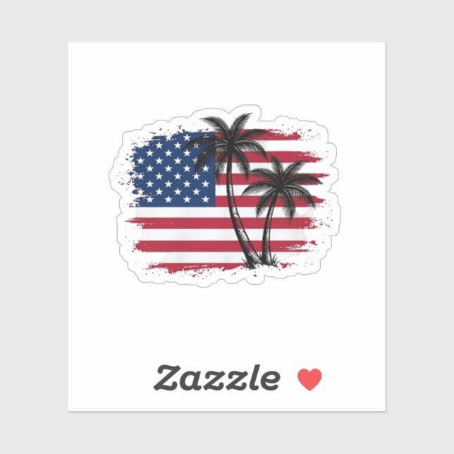 Palm Tree American Flag Patriotic Beach Vector Art Sticker (Sheet)