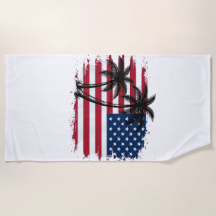 Palm Tree American Flag Patriotic Beach Vector Art Towel