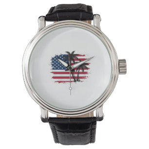 Palm Tree American Flag Patriotic Beach Vector Art Watch