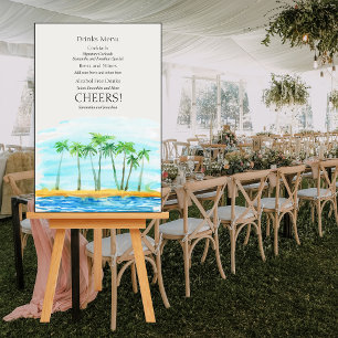 Palm Tree and Beach Wedding Drinks Menu Foam Board