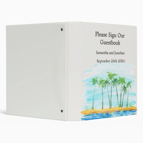 Palm Tree and Beach Wedding Guest Book 3 Ring Binder