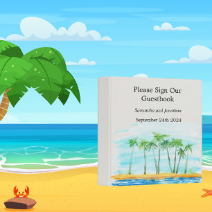 Palm Tree and Beach Wedding Guest Book 3 Ring Binder