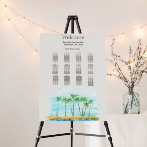 Palm Tree and Beach Wedding Seating Chart Foam Board