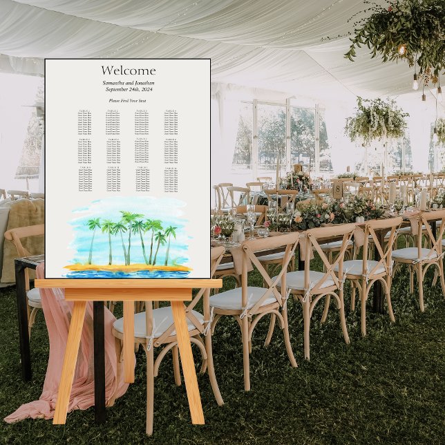 Palm Tree and Beach Wedding Seating Chart Foam Board (Creator Uploaded)