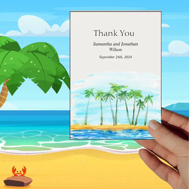 Palm Tree and Beach Wedding Thank you Card | Zazzle