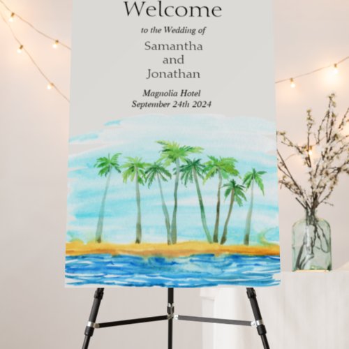 Palm Tree and Beach Wedding Welcome Sign