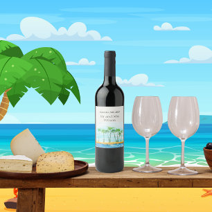 Palm Tree and Beach Wedding Wine Labels