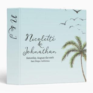 Palm Tree and Birds Simple Beach Wedding Keepsake 3 Ring Binder