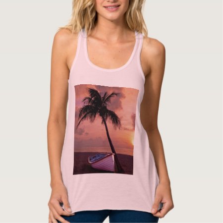 Palm Tree And Boat - Beach - Sunset Tank Top