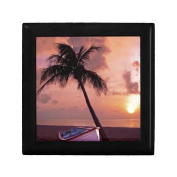 Palm Tree And Boat Sunset Gift Box by beachcafe at Zazzle