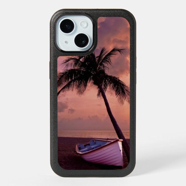 Palm Tree and Boat Sunset Otterbox iPhone Case (Back)