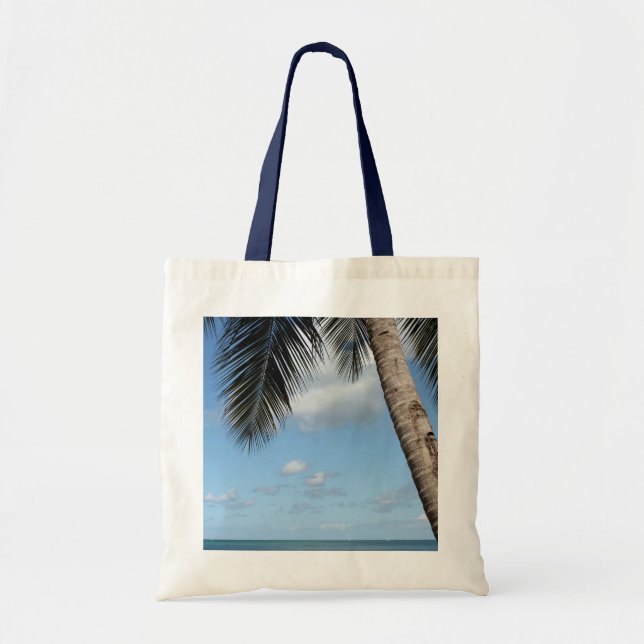 Palm Tree and Caribbean Sea Tote Bag (Front)