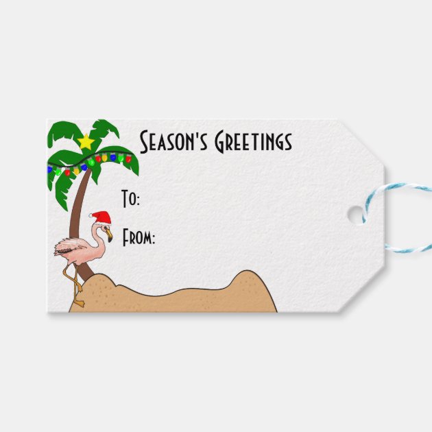 Palm Tree And Flamingos Tropical Christmas Gift Tags