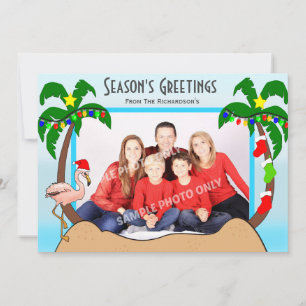 Palm Tree and Flamingos Tropical Christmas Photo Holiday Card