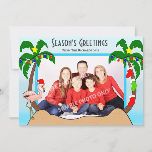 Palm Tree and Flamingos Tropical Christmas Photo Holiday Card