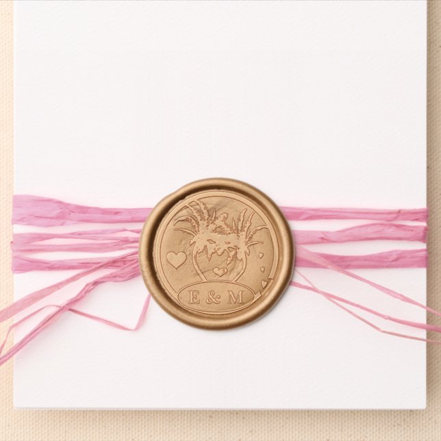 Palm Tree and Hearts  Destination Monogram Wedding Wax Seal Sticker (Front)