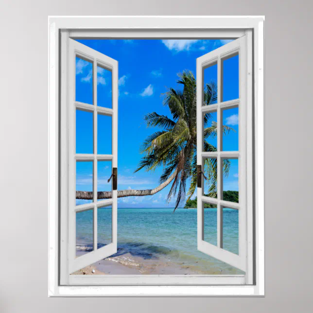 Palm Tree and Ocean Artificial Window View Poster | Zazzle