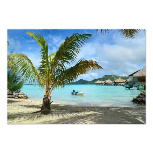 Palm tree and overwater resort photo print