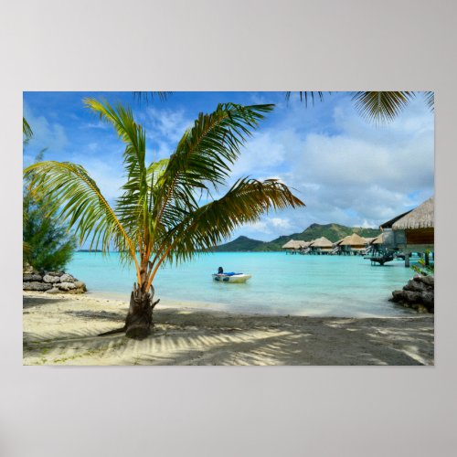 Palm tree and overwater resort poster