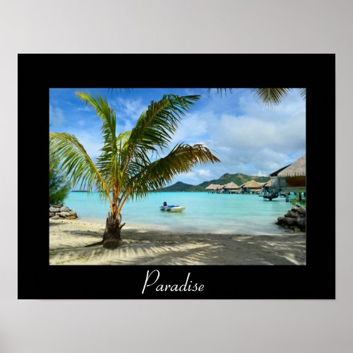 Palm tree and overwater resort poster with black