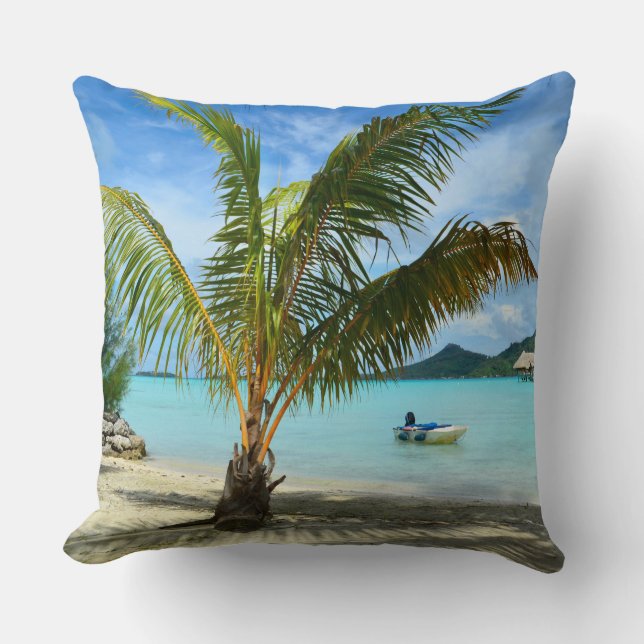 Palm tree and overwater resort throw pillow (Front)